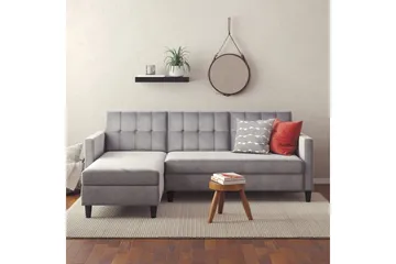 Sovesofa Hartford 213x153x82 cm, Grå, Fløyel - 213x153x82 cm, Grå, Fløyel - Møbler - Sofaer - Sovesofaer - Sovesofa divan