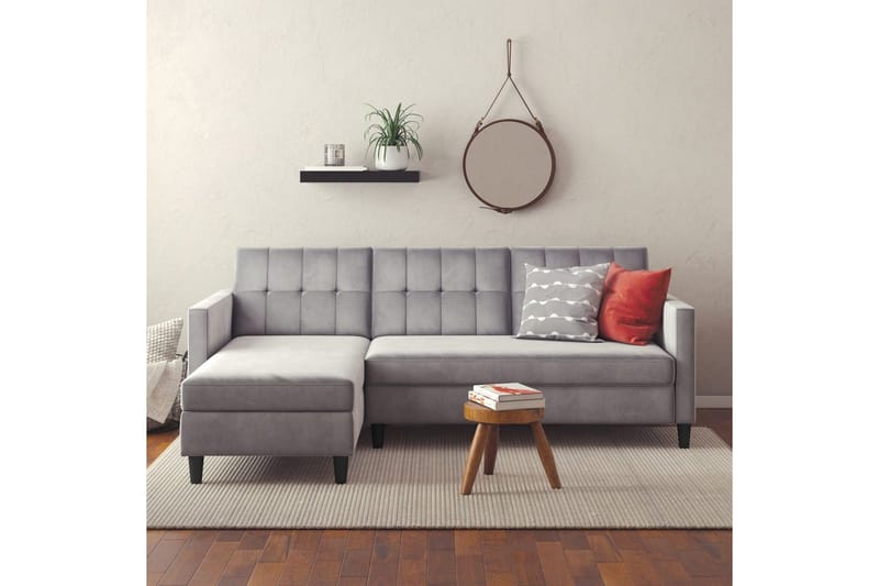 Sovesofa Hartford 213x153x82 cm, Grå, Fløyel - 213x153x82 cm, Grå, Fløyel - Møbler - Sofaer - Sovesofaer - Sovesofa divan