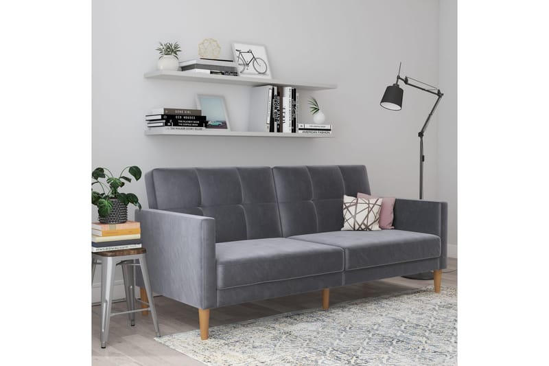 Sovesofa Lilly Antrasitt, Fløyel - Antrasitt, Fløyel - Møbler - Sofaer - Sovesofaer - 3 seters sovesofa