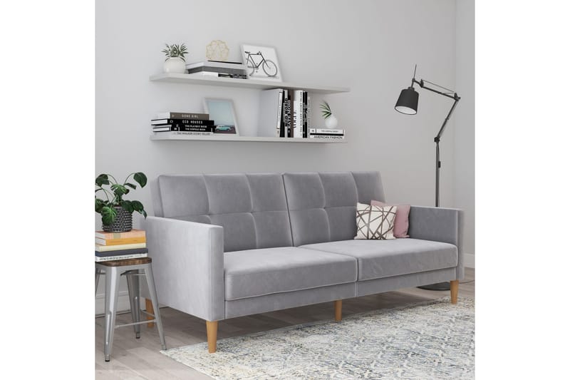 Sovesofa Lilly Lys grå, Fløyel - Lys grå, Fløyel - Møbler - Sofaer - Sovesofaer - 3 seters sovesofa