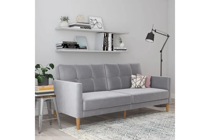 Sovesofa Lilly Lys grå, Fløyel - Lys grå, Fløyel - Møbler - Sofaer - Sovesofaer - 3 seters sovesofa