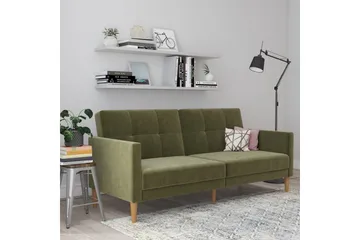 Sovesofa Lilly Olivengrønn, Fløyel - Olivengrønn, Fløyel - Møbler - Sofaer - Sovesofaer - 3 seters sovesofa