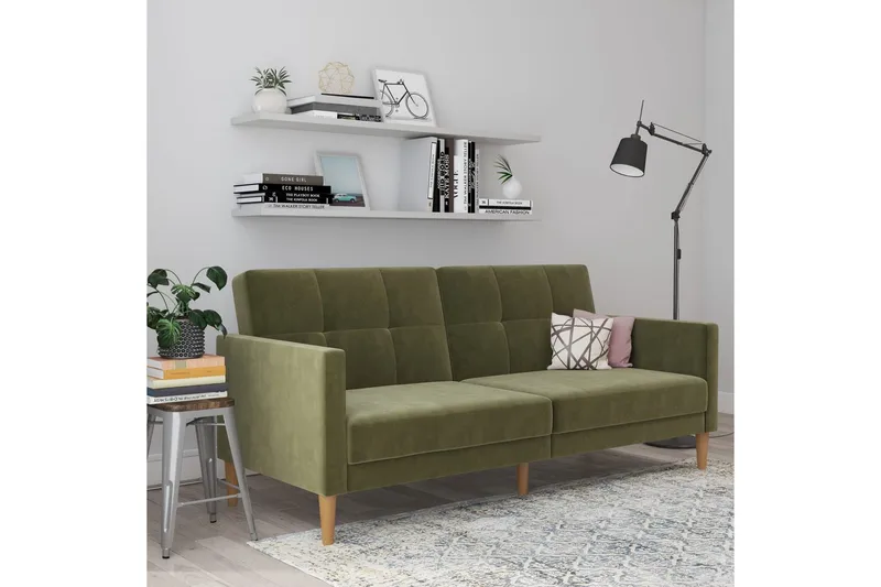 Sovesofa Lilly Olivengrønn, Fløyel - Olivengrønn, Fløyel - Møbler - Sofaer - Sovesofaer - 3 seters sovesofa