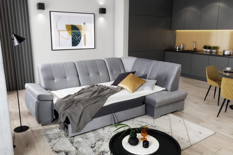 Sovesofa m. Sjeselong Amelya 3-seter - Beige - Møbler - Sofaer - Sovesofaer - Langsgående sovesofa