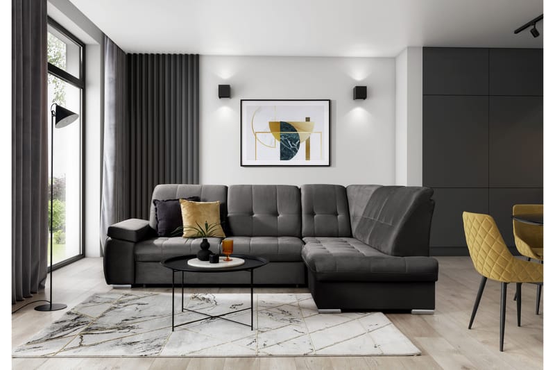 Sovesofa m. Sjeselong Amelya 3-seter - Grå - Møbler - Sofaer - Sovesofaer - Langsgående sovesofa