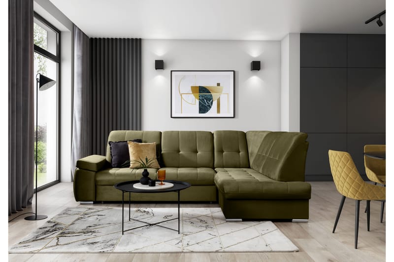 Sovesofa m. Sjeselong Amelya 3-seter, Grønn