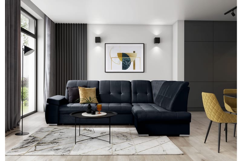 Sovesofa m. Sjeselong Amelya 3-seter, Mørkeblå