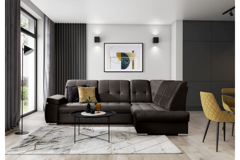 Sovesofa m. Sjeselong Amelya 3-seter, Mørkebrun