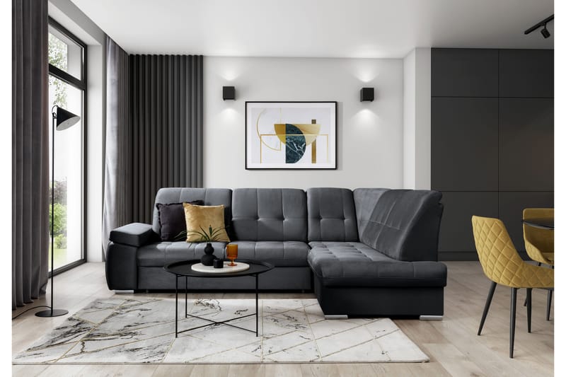 Sovesofa m. Sjeselong Amelya 3-seter - Mørkegrå - Møbler - Sofaer - Sovesofaer - Langsgående sovesofa