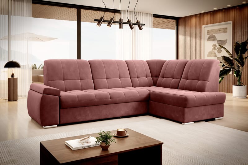 Sovesofa m. Sjeselong Amelya 3-seter - Rosa - Møbler - Sofaer - Sovesofaer - Langsgående sovesofa
