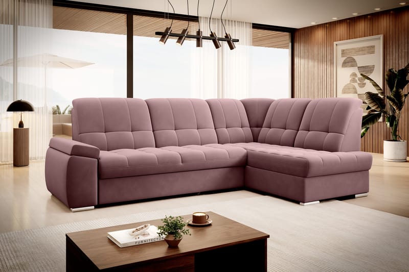 Sovesofa m. Sjeselong Amelya 3-seter - Rosa - Møbler - Sofaer - Sovesofaer - Langsgående sovesofa