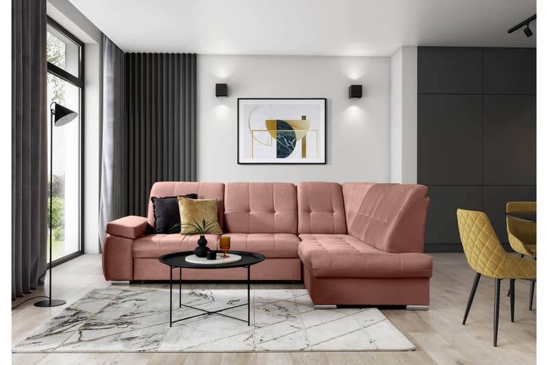 Sovesofa m. Sjeselong Amelya 3-seter - Rosa - Møbler - Sofaer - Sovesofaer - Langsgående sovesofa
