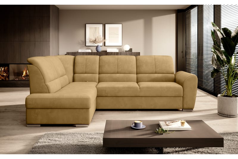 Sovesofa m. Sjeselong Keith 3-seter - Gul - Møbler - Sofaer - Sovesofaer - Langsgående sovesofa