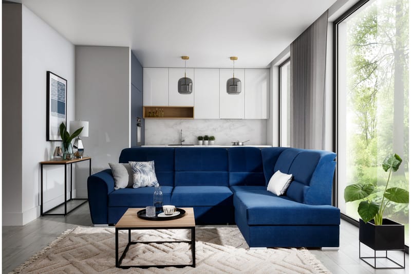 Sovesofa m. Sjeselong Keith 3-seter - Mørkeblå - Møbler - Sofaer - Sovesofaer - Langsgående sovesofa