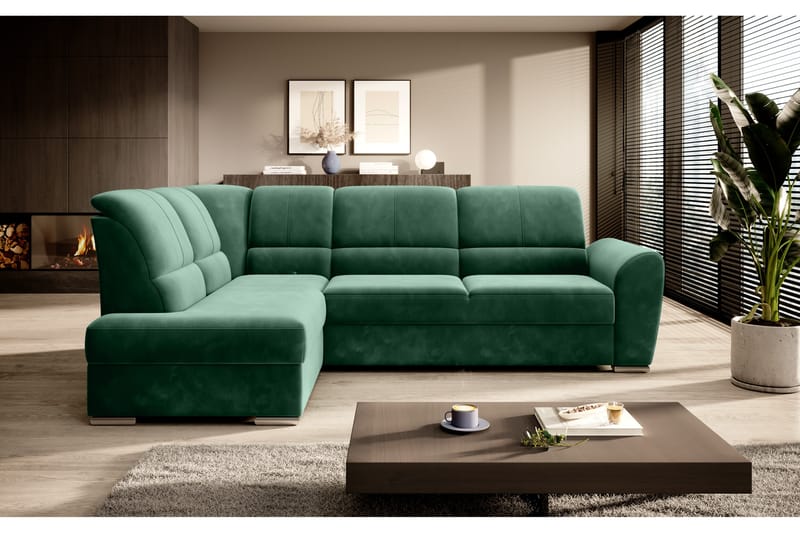 Sovesofa m. Sjeselong Keith 3-seter - Mørkegrønn - Møbler - Sofaer - Sovesofaer - Langsgående sovesofa