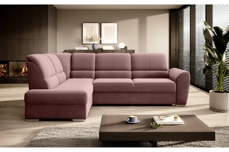 Sovesofa m. Sjeselong Keith 3-seter - Rosa - Møbler - Sofaer - Sovesofaer - Langsgående sovesofa