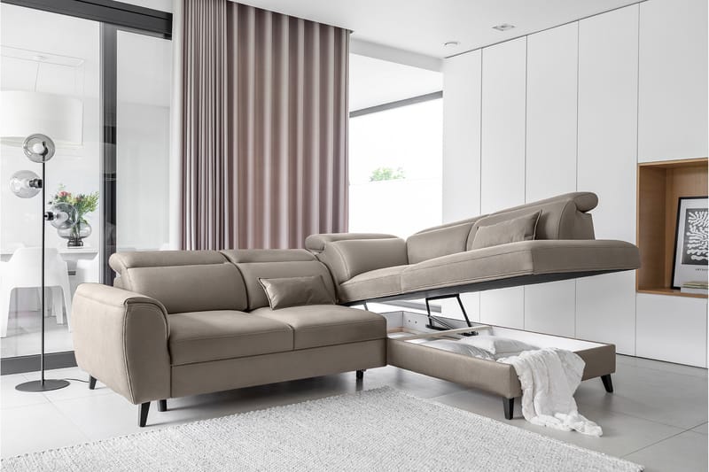 Sovesofa m. Sjeselong Yasmine 3-seter - Beige - Møbler - Sofaer - Sovesofaer - Langsgående sovesofa