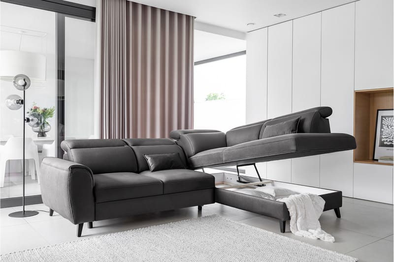 Sovesofa m. Sjeselong Yasmine 3-seter - Mørkegrå - Møbler - Sofaer - Sovesofaer - Langsgående sovesofa