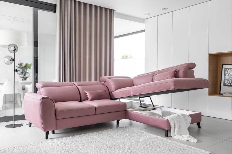 Sovesofa m. Sjeselong Yasmine 3-seter - Rosa - Møbler - Sofaer - Sovesofaer - Langsgående sovesofa