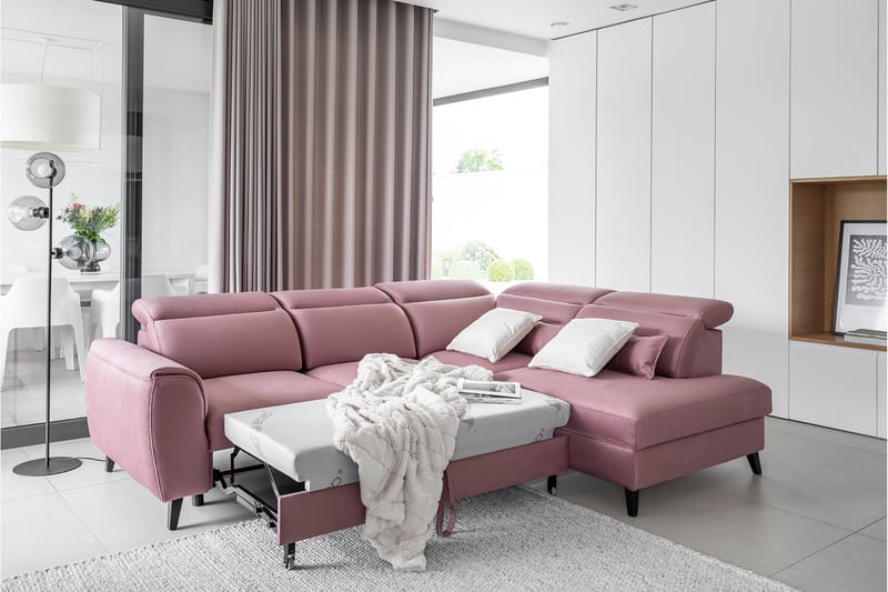Sovesofa m. Sjeselong Yasmine 3-seter - Rosa - Møbler - Sofaer - Sovesofaer - Langsgående sovesofa