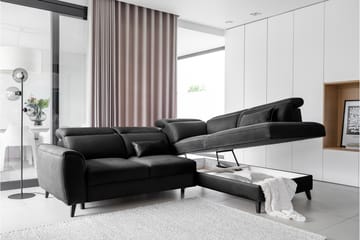 Sovesofa m. Sjeselong Yasmine 3-seter - Svart - Møbler - Sofaer - Sovesofaer - Langsgående sovesofa