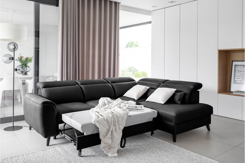 Sovesofa m. Sjeselong Yasmine 3-seter - Svart - Møbler - Sofaer - Sovesofaer - Langsgående sovesofa