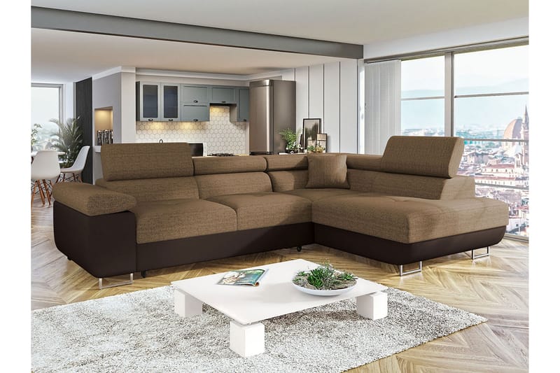 Sovesofa med sjeselong - Brun - Møbler - Sofaer - Sovesofaer - Langsgående sovesofa