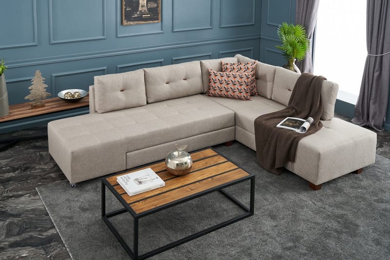 Sovesofa med Sjeselong Cyprus Høyre - Kremhvit/Svart - Møbler - Sofaer - Sovesofaer - Forovervendt sovesofa