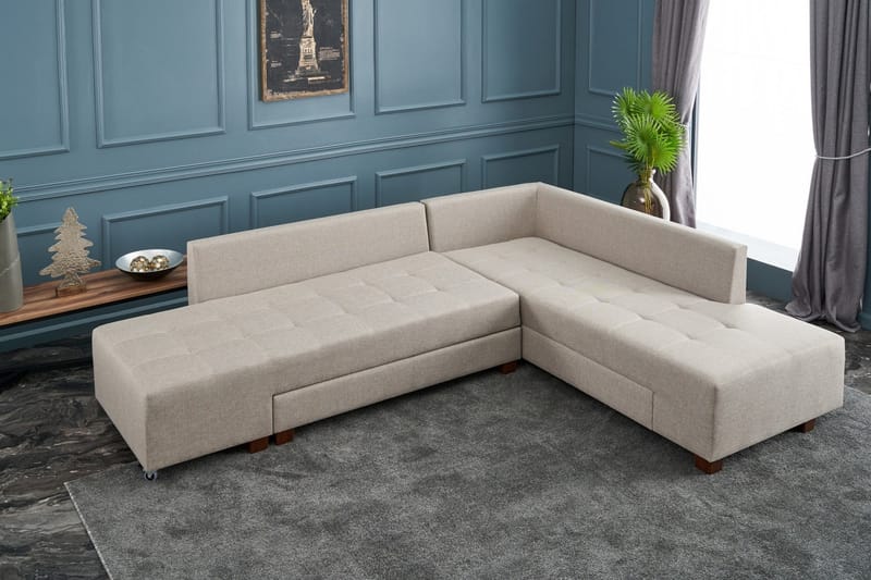 Sovesofa med Sjeselong Cyprus Høyre - Kremhvit/Svart - Møbler - Sofaer - Sovesofaer - Forovervendt sovesofa