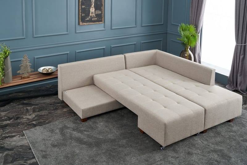 Sovesofa med Sjeselong Cyprus Høyre - Kremhvit/Svart - Møbler - Sofaer - Sovesofaer - Forovervendt sovesofa