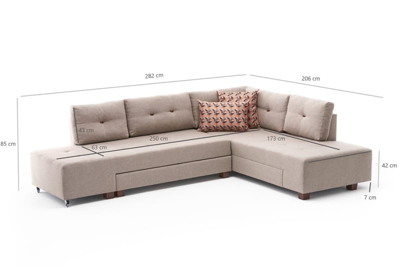 Sovesofa med Sjeselong Cyprus Høyre - Kremhvit/Svart - Møbler - Sofaer - Sovesofaer - Forovervendt sovesofa