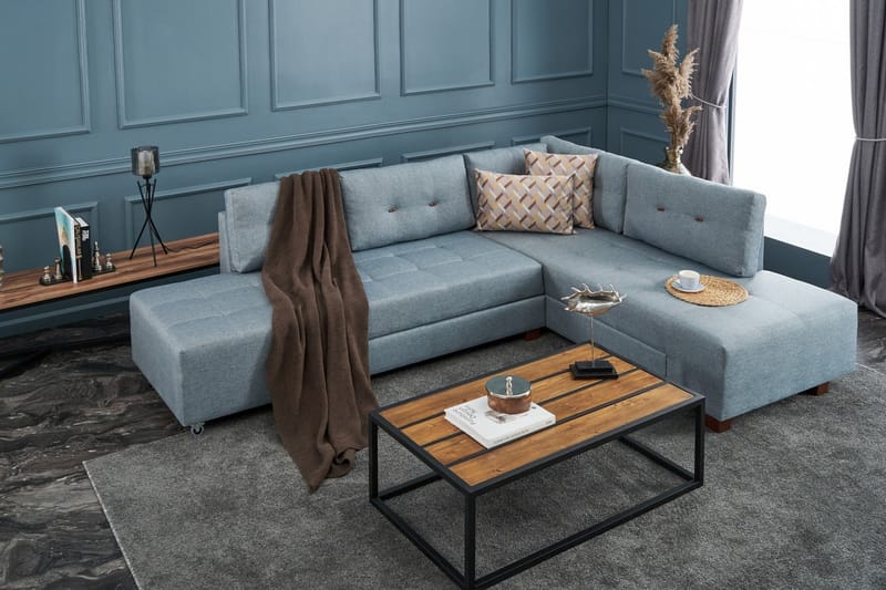 Sovesofa med Sjeselong Cyprus Høyre - Lyseblå/Sort - Møbler - Sofaer - Sovesofaer - Forovervendt sovesofa
