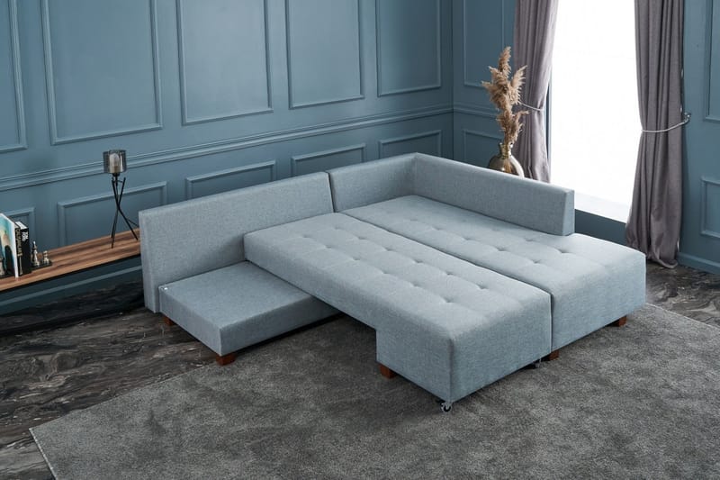 Sovesofa med Sjeselong Cyprus Høyre - Lyseblå/Sort - Møbler - Sofaer - Sovesofaer - Forovervendt sovesofa