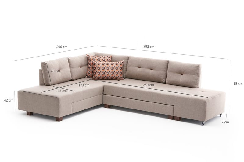 Sovesofa med Sjeselong Cyprus Venstre - Beige - Møbler - Sofaer - Sovesofaer - Forovervendt sovesofa