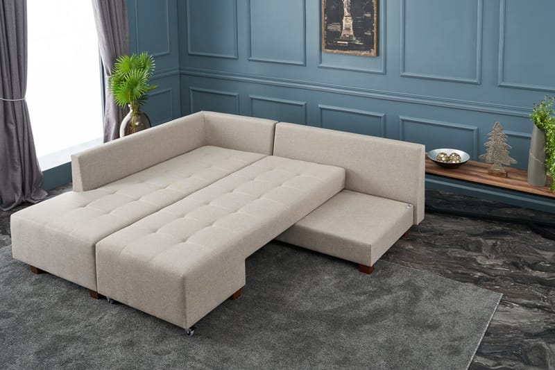 Sovesofa med Sjeselong Cyprus Venstre - Kremhvit/Svart - Møbler - Sofaer - Sovesofaer - Forovervendt sovesofa