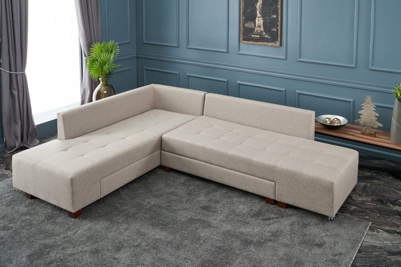 Sovesofa med Sjeselong Cyprus Venstre - Kremhvit/Svart - Møbler - Sofaer - Sovesofaer - Forovervendt sovesofa