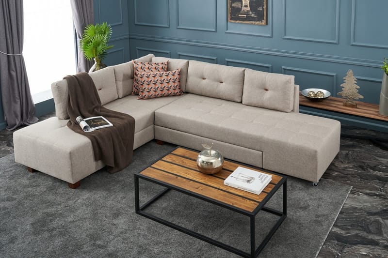 Sovesofa med Sjeselong Cyprus Venstre - Kremhvit/Svart - Møbler - Sofaer - Sovesofaer - Forovervendt sovesofa