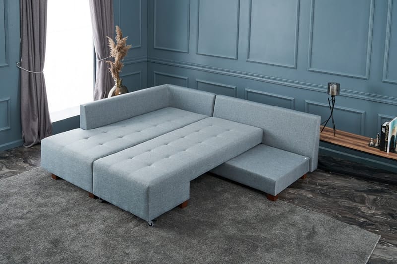 Sovesofa med Sjeselong Cyprus Venstre - Lyseblå/Svart - Møbler - Sofaer - Sovesofaer - Forovervendt sovesofa