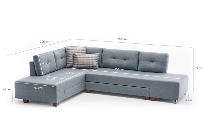 Sovesofa med Sjeselong Cyprus Venstre - Lyseblå/Svart - Møbler - Sofaer - Sovesofaer - Forovervendt sovesofa