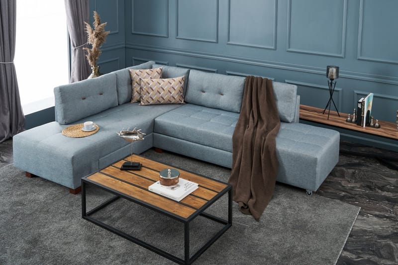 Sovesofa med Sjeselong Cyprus Venstre - Lyseblå/Svart - Møbler - Sofaer - Sovesofaer - Forovervendt sovesofa