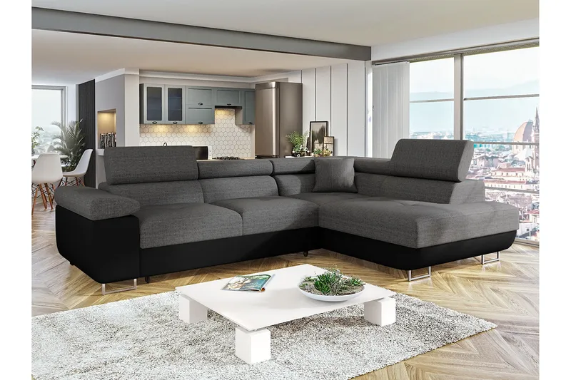 Sovesofa med Sjeselong - Grå - Møbler - Sofaer - Sovesofaer - Langsgående sovesofa