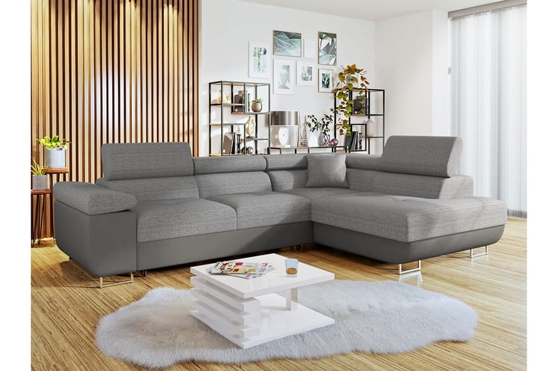 Sovesofa med sjeselong - Grå - Møbler - Sofaer - Sovesofaer - Langsgående sovesofa