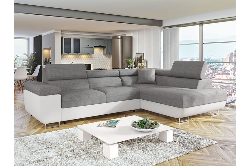 Sovesofa med sjeselong - Grå - Møbler - Sofaer - Sovesofaer - Langsgående sovesofa
