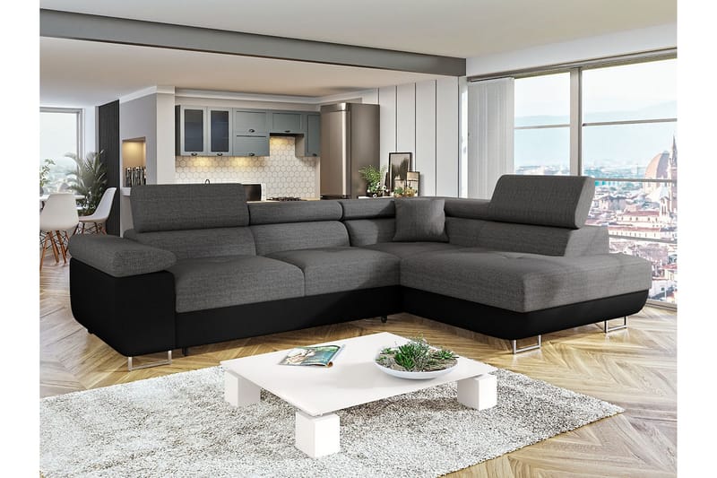 Sovesofa med sjeselong - Grå - Møbler - Sofaer - Sovesofaer - Langsgående sovesofa