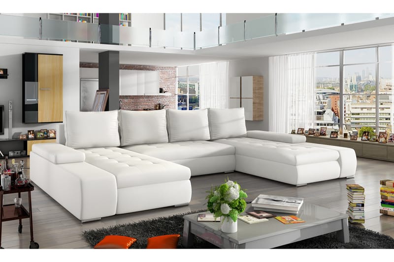 Sovesofa Recesenede med Dobbeldivan - Hvit - Sovesofa divan - U sovesofa