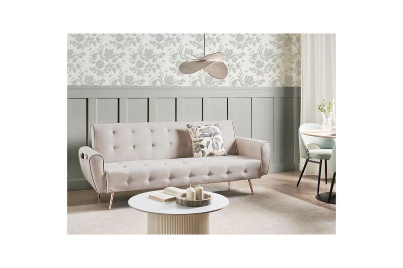 Sovesofa Selnes - Beige, kobber - Møbler - Sofaer - Sovesofaer - 3 seters sovesofa