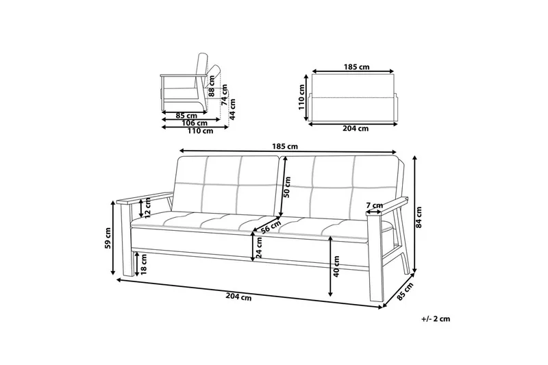 Sovesofa Tjorn - Beige, lyst tre, Beige, Lys Tre, 185x110 cm - Møbler - Sofaer - Sovesofaer - 3 seters sovesofa