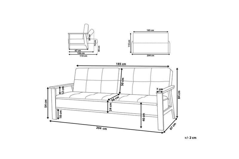 Sovesofa Tjorn - Beige, mørkt tre, 185x110 cm - Møbler - Sofaer - Sovesofaer - 3 seters sovesofa