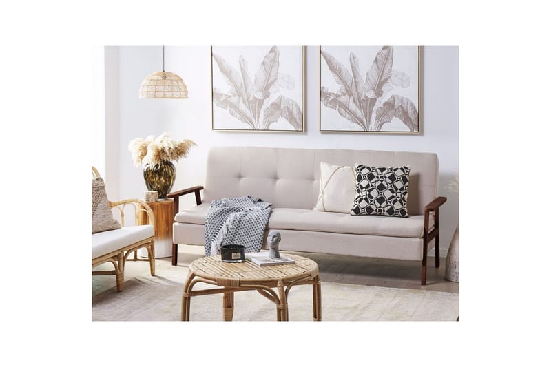 Sovesofa Tjorn - Beige, mørkt tre, 185x110 cm - Møbler - Sofaer - Sovesofaer - 3 seters sovesofa