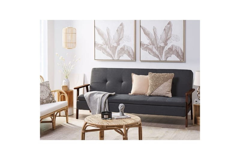 Sovesofa Tjorn - Mørkegrå, mørkt tre, Mørk grå, mørkt tre, 185x110 cm - Møbler - Sofaer - Sovesofaer - 3 seters sovesofa